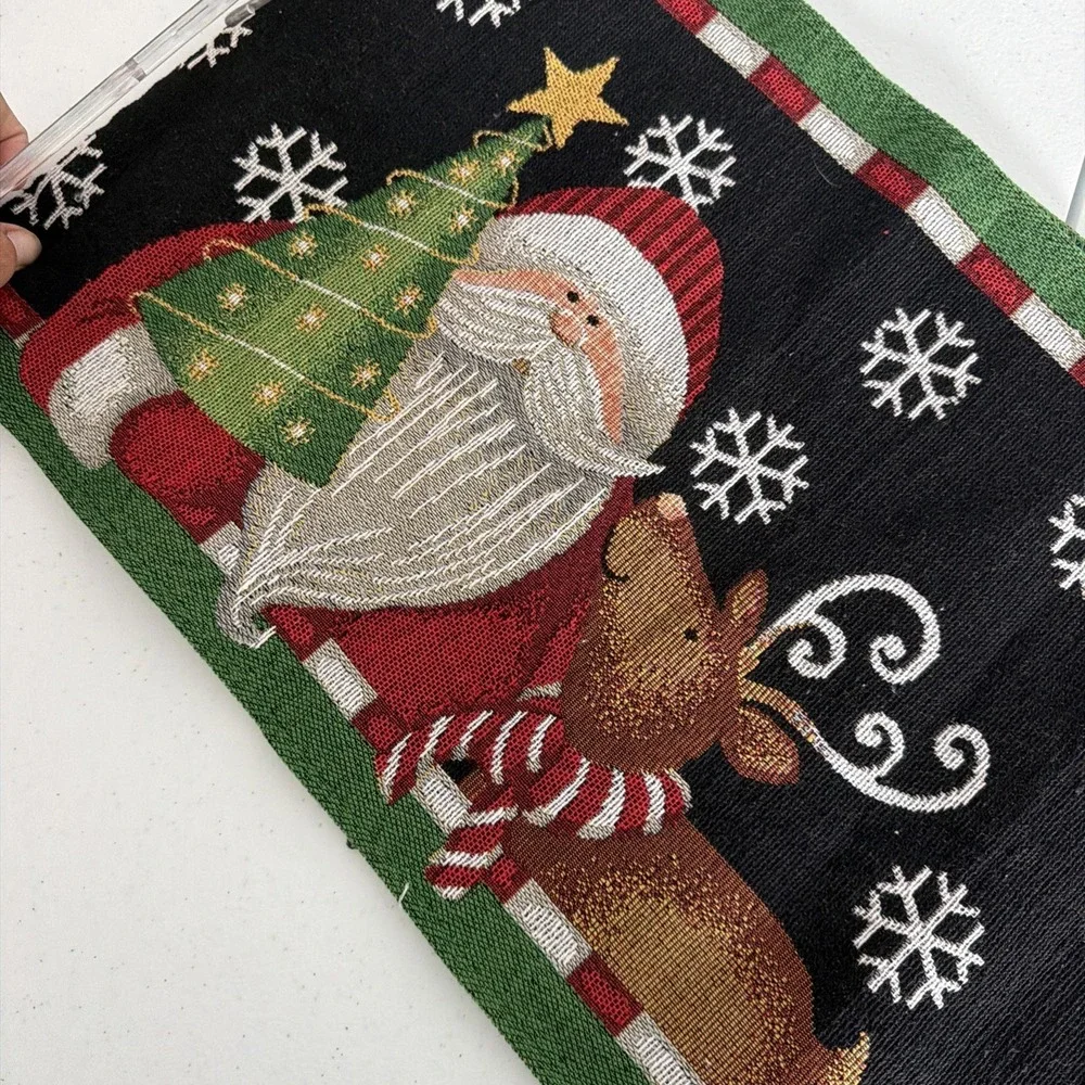 Woven Tapestry Cotton Blend Holiday Decor Santa Table Runner Christmas